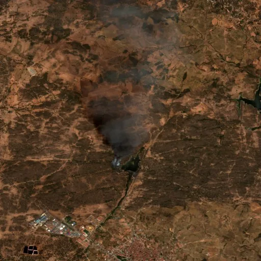 Incendio cerca de Montehermoso — Sentinel-2 true color