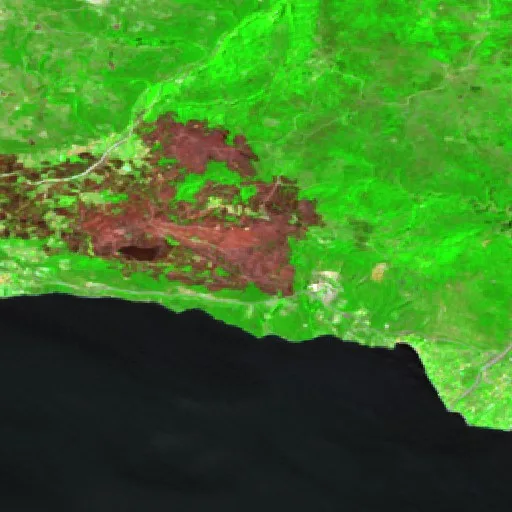 Wildfire near Efpalio — Sentinel-2 SWIR (fuego)