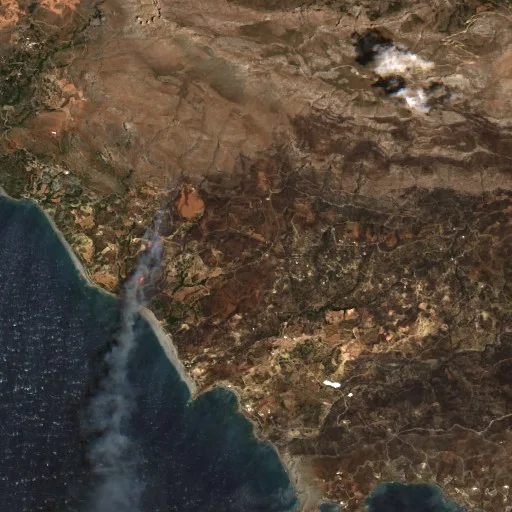 Incendio cerca de Agios Vasileios (30 jul) — Sentinel-2 true color