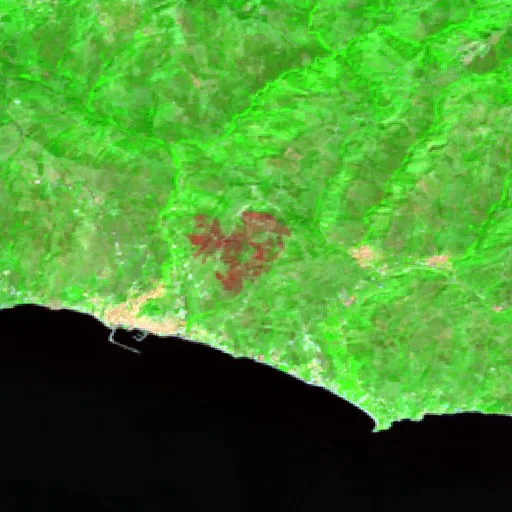 Wildfire near Mytilene — Sentinel-2 SWIR (fuego)