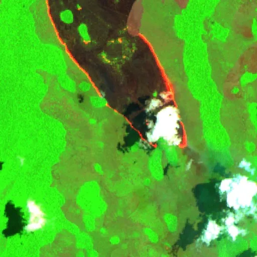 Incendio cerca de Municipio Exaltación (14 oct) — Sentinel-2 SWIR (fuego)