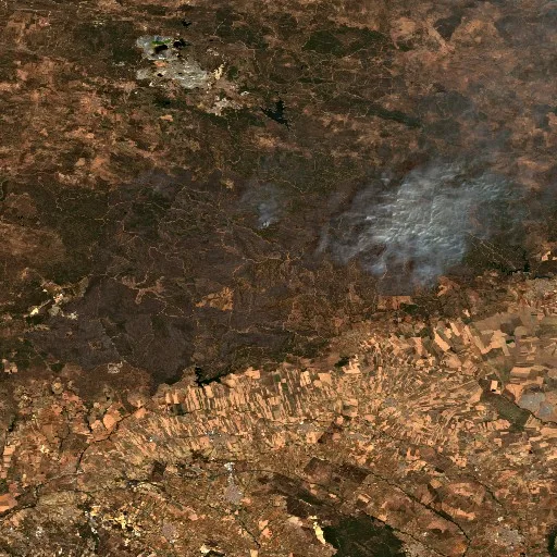 Wildfire near Niebla (Aug 7) — Sentinel-2 true color