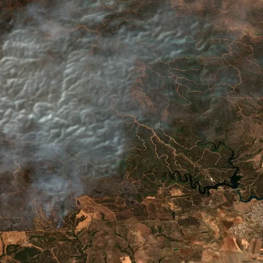Wildfire near Niebla (Aug 14) — Sentinel-2 true color