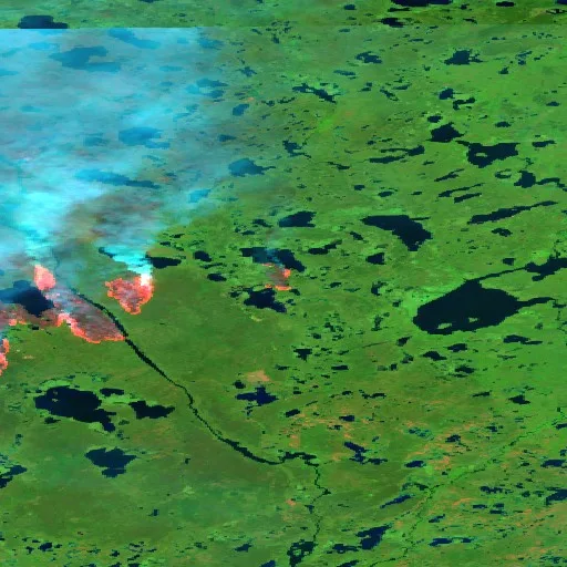 Wildfire near North Slave Region (Jul 16) — Sentinel-2 SWIR (fuego)