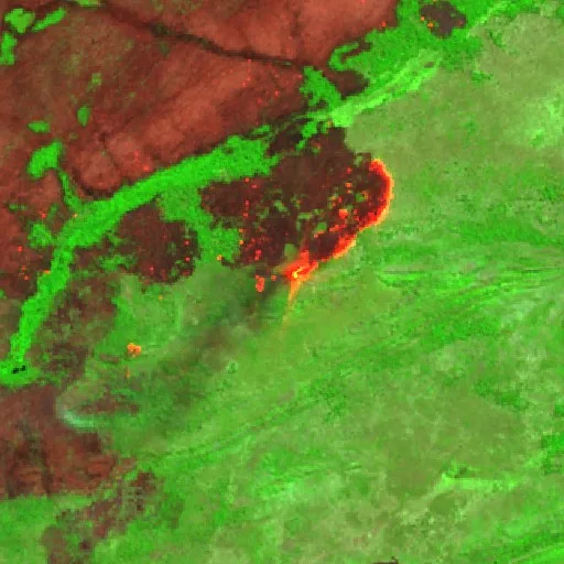 Incendio cerca de Nova Nazaré (21 ago) — Sentinel-2 SWIR