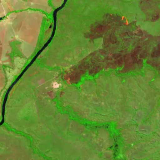 Wildfire near Novo São Joaquim (Aug 17) — Sentinel-2 SWIR (fuego)