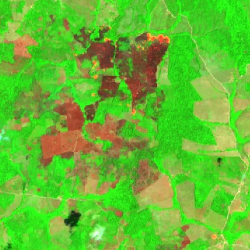 Wildfire near Óbidos (Oct 30) — Sentinel-2 SWIR (fuego)