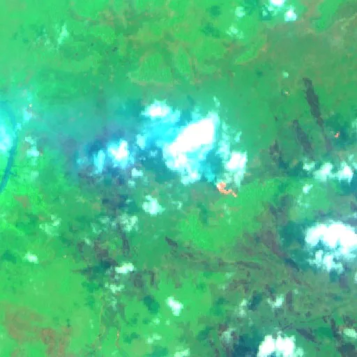 Incendio cerca de Okaba (16 oct · S) — Sentinel-2 SWIR (fuego)