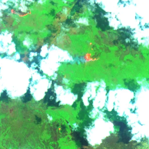 Incendio cerca de Okaba (1 oct) — Sentinel-2 SWIR (fuego)