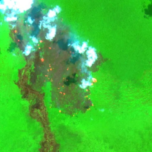 Incendio cerca de Pagatan (3 oct · SE) — Sentinel-2 SWIR (fuego)