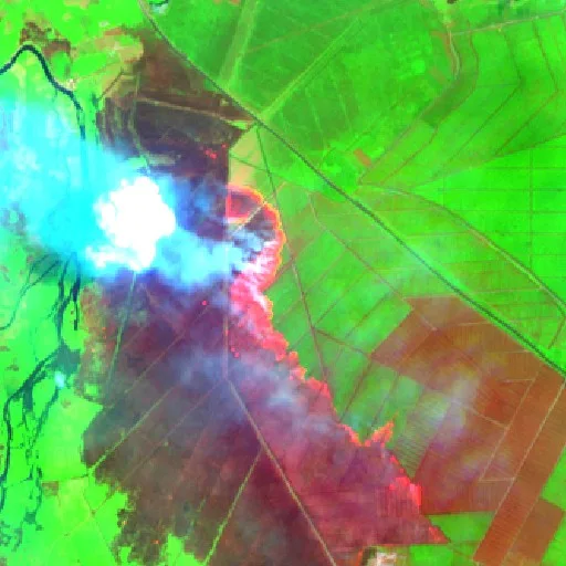 Incendio cerca de Pedamaran (20 sep) — Sentinel-2 SWIR (fuego)