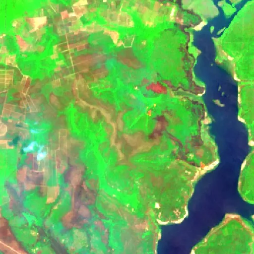 Wildfire near Pembuanghulu (Oct 14 · SE) — Sentinel-2 SWIR (fuego)