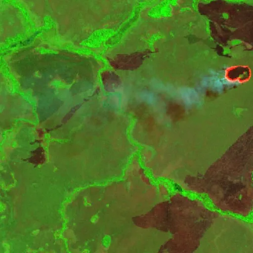 Wildfire near Pium (Aug 4) — Sentinel-2 SWIR (fuego)