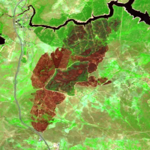 Wildfire near Puentes Viejas (Jul 16) — Sentinel-2 SWIR (fuego)