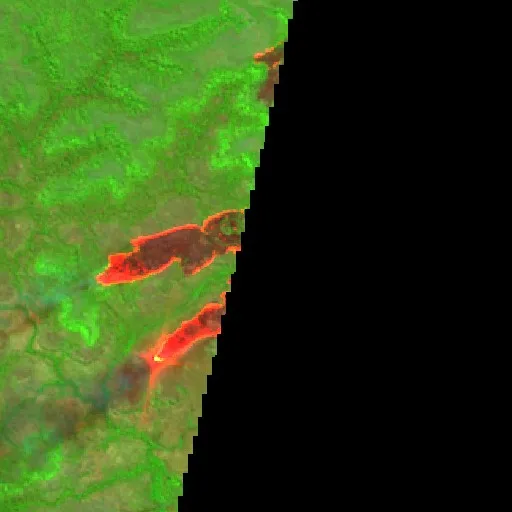 Wildfire near Ribeirão Cascalheira (Aug 16) — Sentinel-2 SWIR (fuego)