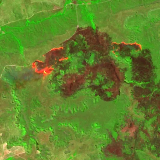 Wildfire near Ribeiro Gonçalves (Aug 5) — Sentinel-2 SWIR (fuego)