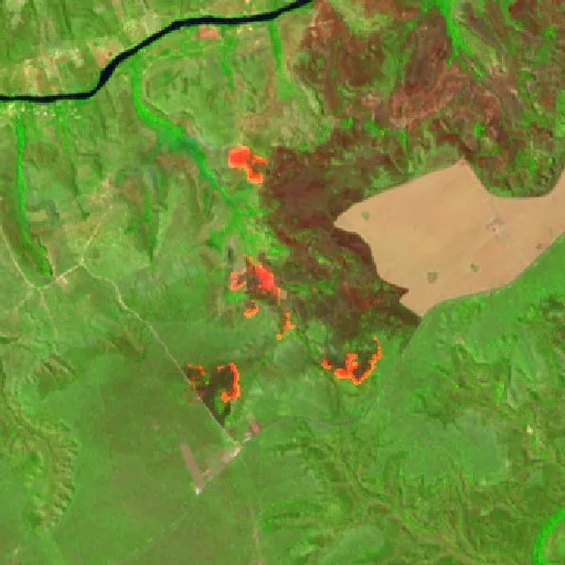 Wildfire near Ribeiro Gonçalves (Aug 25) — Sentinel-2 SWIR (fuego)