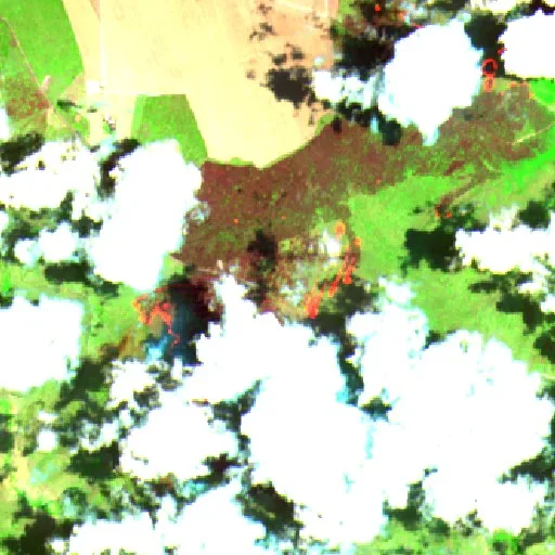 Wildfire near Ribeiro Gonçalves (Oct 9) — Sentinel-2 SWIR (fuego)