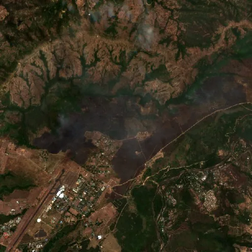 Wildfire near Ricaurte — Sentinel-2 true color