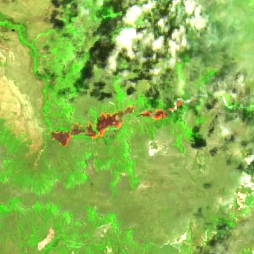 Wildfire near Rio da Conceição (Oct 5) — Sentinel-2 SWIR (fuego)