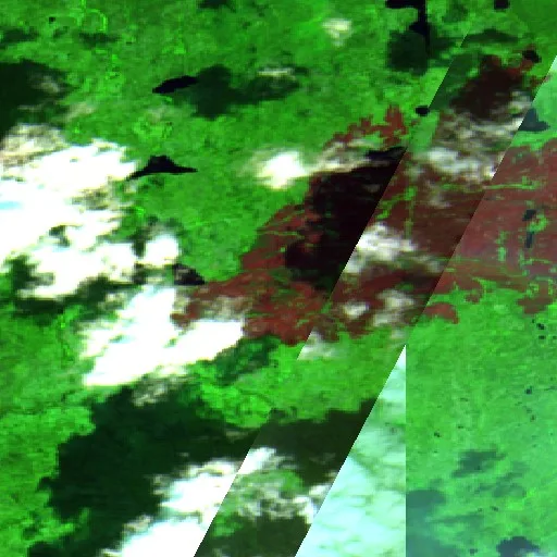 Incendio cerca de Rivière-Mouchalagane (9 jul) — Sentinel-2 SWIR (fuego)