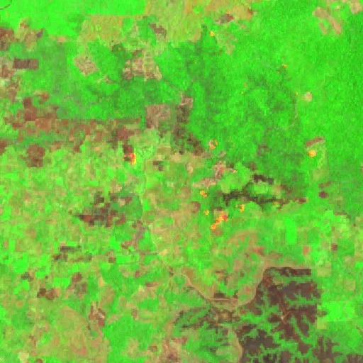 Wildfire near Rumbia (Oct 2) — Sentinel-2 SWIR (fuego)