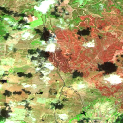 Wildfire near San Bartolomé de la Torre (Sep 16) — Sentinel-2 SWIR (fuego)