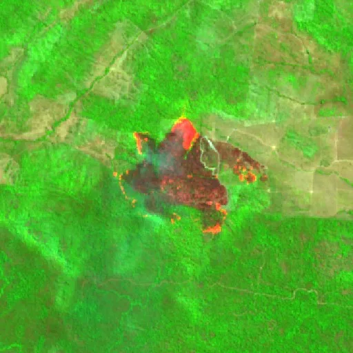 Wildfire near São Félix do Xingu (Aug 27 · NE) — Sentinel-2 SWIR (fuego)