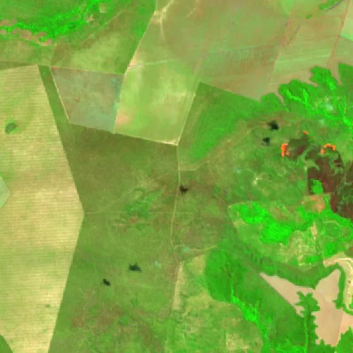 Incendio cerca de São Raimundo das Mangabeiras (31 ago) — Sentinel-2 SWIR (fuego)