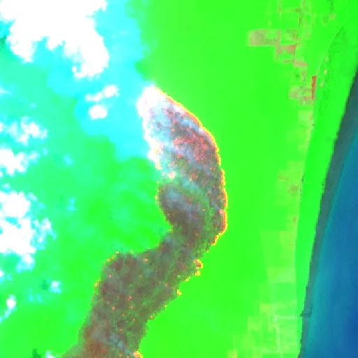 Wildfire near Simpang (Oct 8 · E) — Sentinel-2 SWIR (fuego)