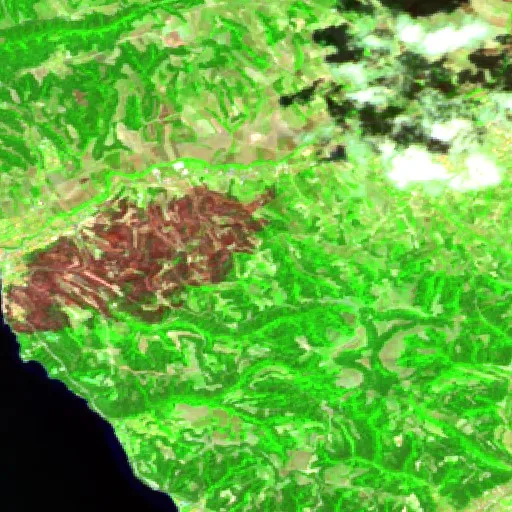 Incendio cerca de Siviri, Halkidiki — Sentinel-2 SWIR (fuego)