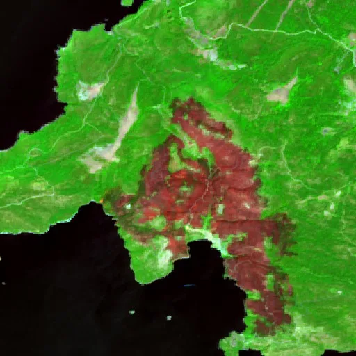 Wildfire near Skýros — Sentinel-2 SWIR (fuego)