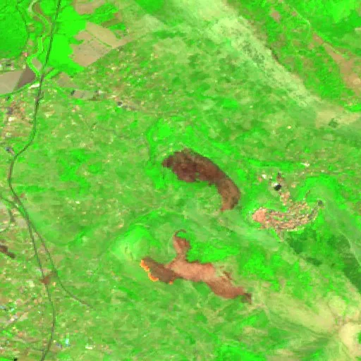 Wildfire near Sonnino (Aug 6) — Sentinel-2 SWIR (fuego)