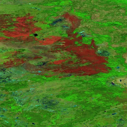 Wildfire near South Slave Region (May 22) — Sentinel-2 SWIR (fuego)