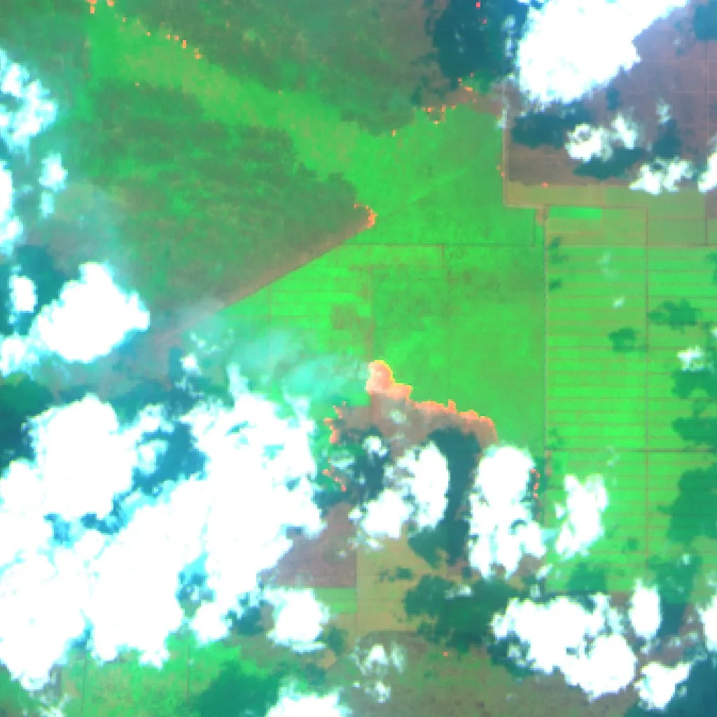 Incendio cerca de Tanjung Lubuk (12 oct) — Sentinel-2 SWIR (fuego)