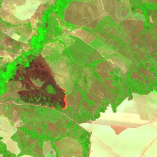 Incendio cerca de Tasso Fragoso (28 ago) — Sentinel-2 SWIR (fuego)