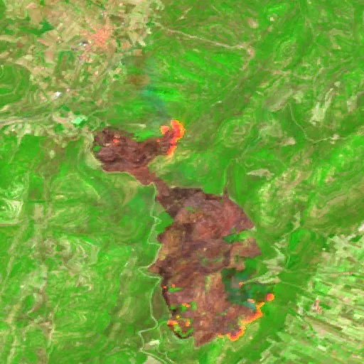 Wildfire near Tírig (Aug 7) — Sentinel-2 SWIR (fuego)