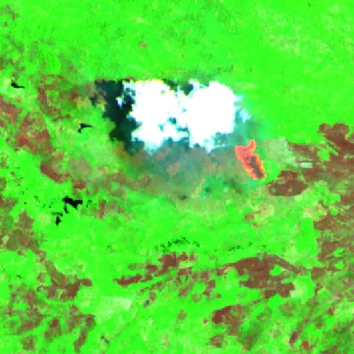 Wildfire near Tombatu (Sep 29) — Sentinel-2 SWIR (fuego)