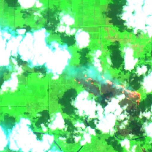 Wildfire near Tulung Selapan (Oct 2 · E) — Sentinel-2 SWIR (fuego)