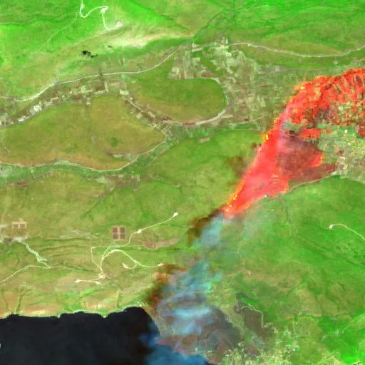 Wildfire near Thebes — Sentinel-2 SWIR (fuego)