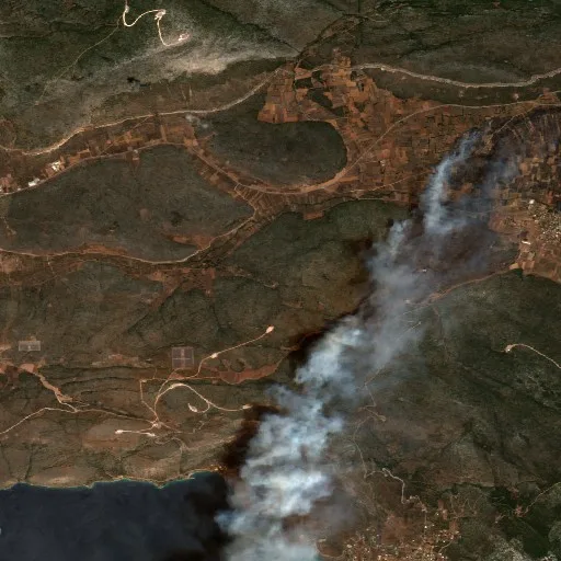 Wildfire near Thebes — Sentinel-2 true color