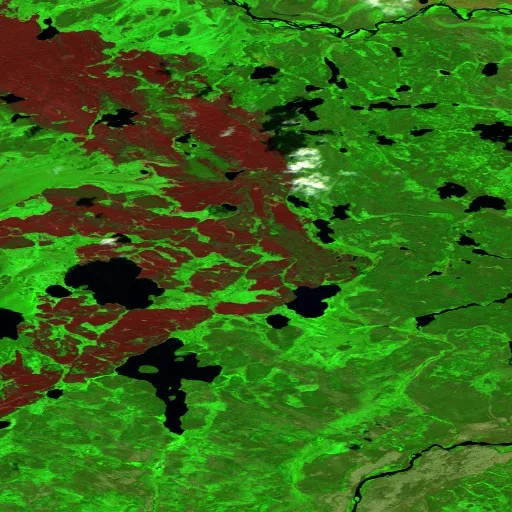 Wildfire near Descharme Lake — Sentinel-2 SWIR (fuego)