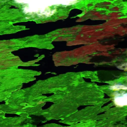 Wildfire near Bélanger (Jul 13) — Sentinel-2 SWIR (fuego)