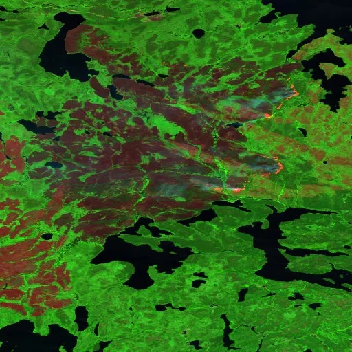 Wildfire near Lynn Lake (Jun 25) — Sentinel-2 SWIR (fuego)