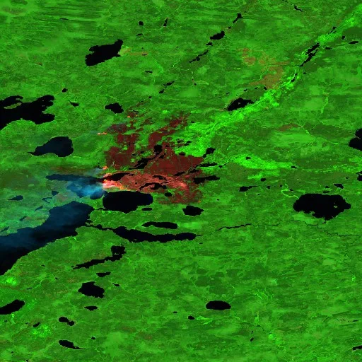 Wildfire near Unorganized Kenora District (Jun 27) — Sentinel-2 SWIR (fuego)