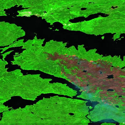 Incendio cerca de Unorganized Kenora District (Jul 14) — Sentinel-2 SWIR (fuego)