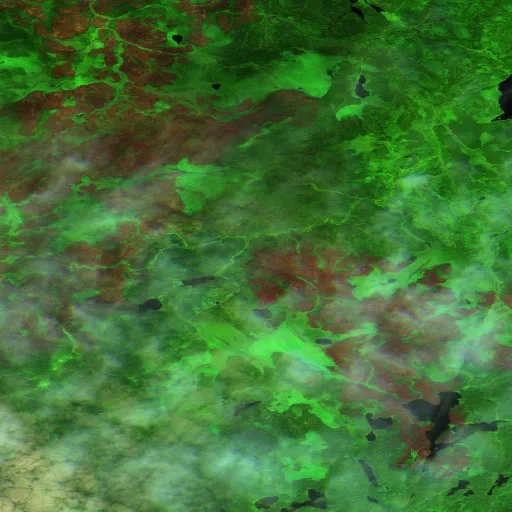Wildfire near North Spirit Lake (Jul 14) — Sentinel-2 SWIR (fuego)
