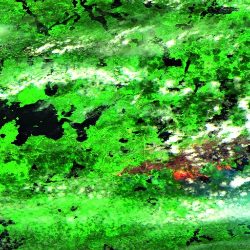 Wildfire near Unorganized Thunder Bay District (Jul 13 #4) — Sentinel-2 SWIR (fuego)