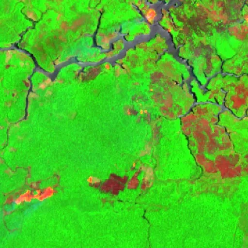 Wildfire near Urucurituba (Oct 7 · SE) — Sentinel-2 SWIR (fuego)