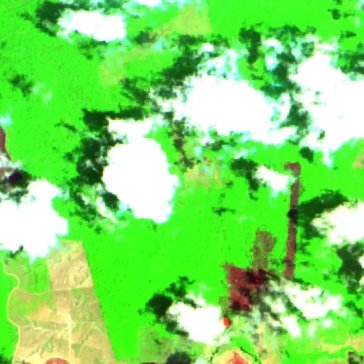 Wildfire near Vila de Curuá-Una (Oct 5 · S) — Sentinel-2 SWIR (fuego)